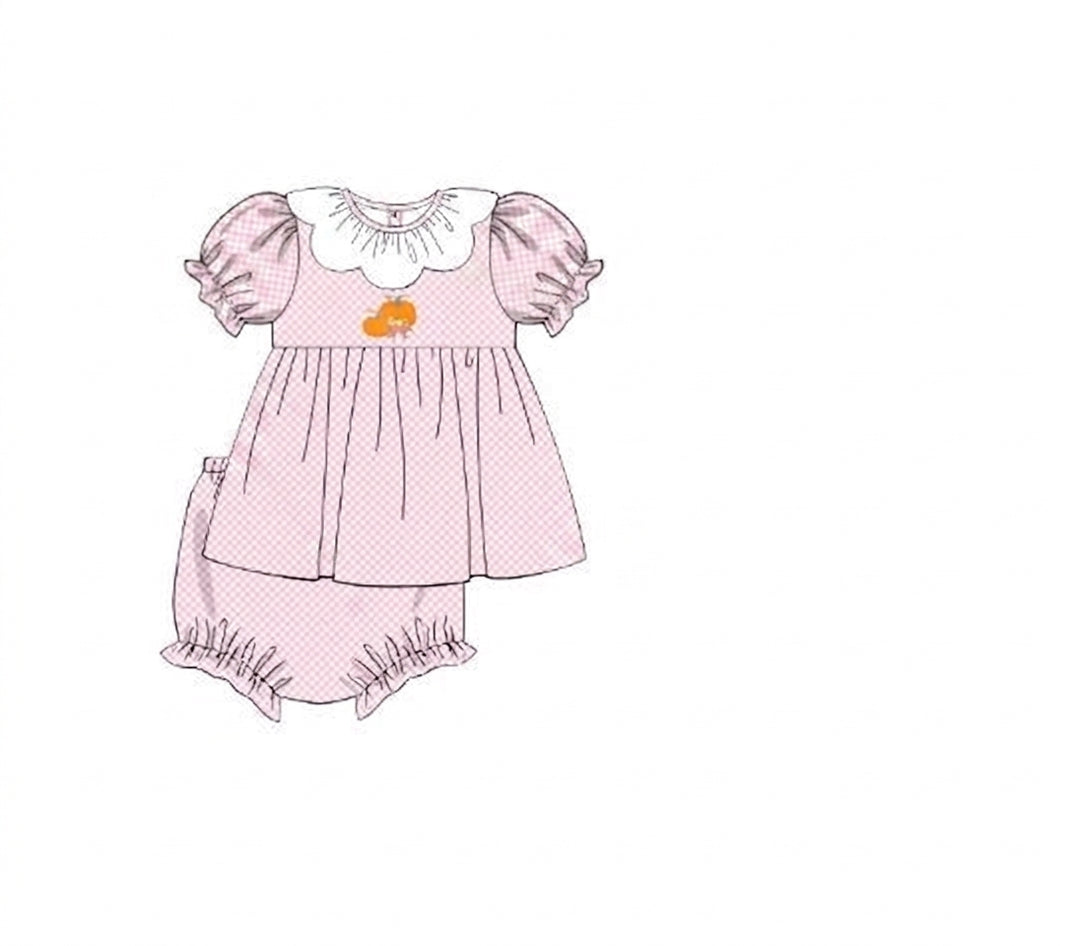 Pink gingham pumpkin dress with matching bloomers
