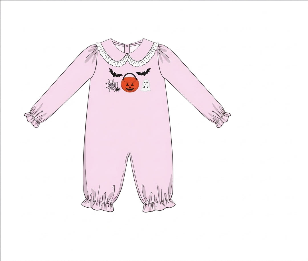 Pink bubble with Halloween embroidery and ruffled collar