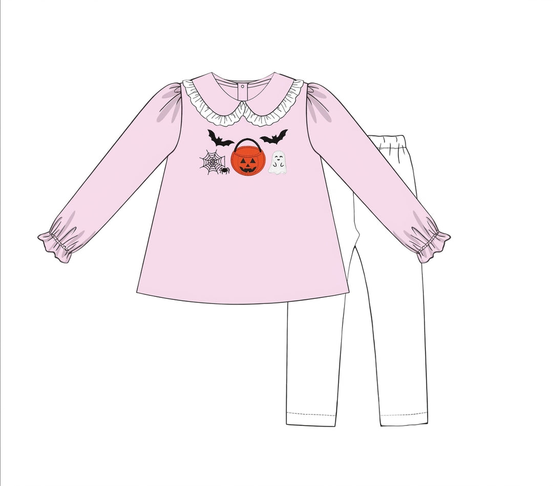 Pink legging set with Halloween embroidery