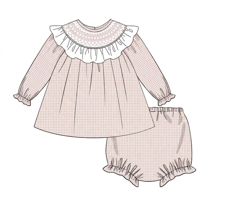 Blush gingham smocked dress with matching bloomers