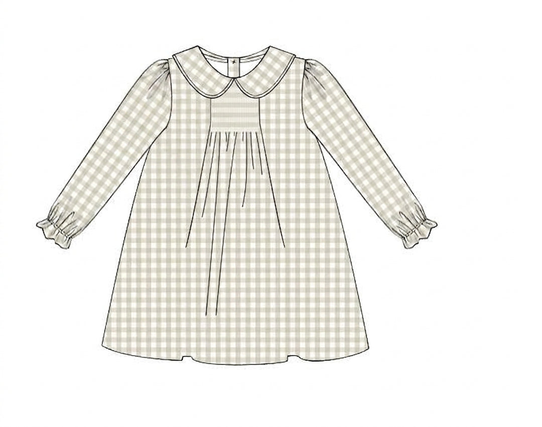 Sage gingham girls dress with Peter Pan collar