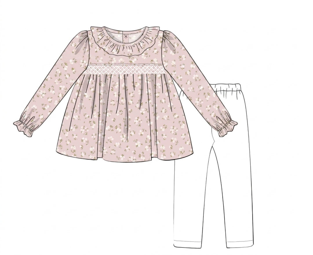 Pink floral smocked dress with matching leggings