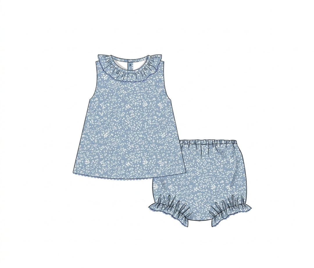 Blue floral sleeveless dress with matching bloomers