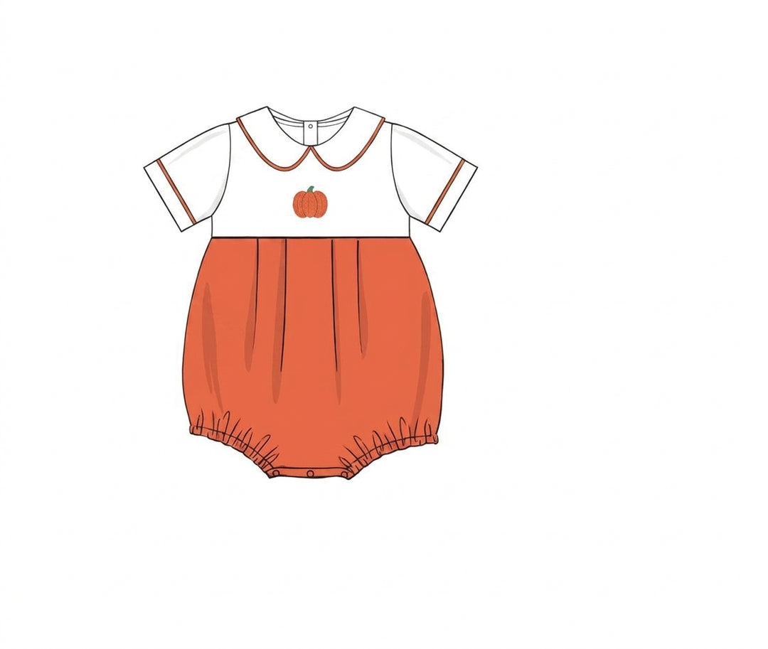 White and orange baby bubble with pumpkin embroidery
