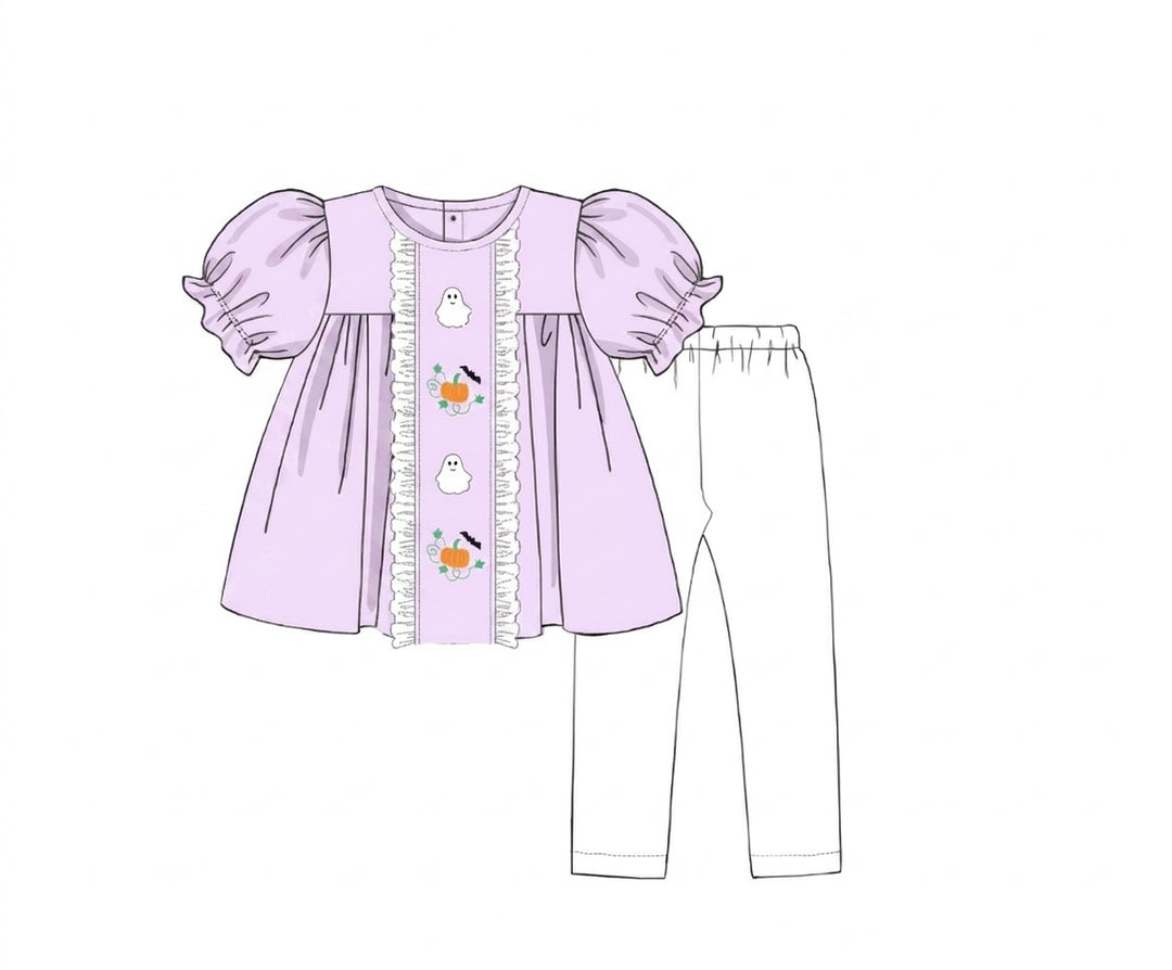 Lavender ghost and pumpkin legging set with white leggings