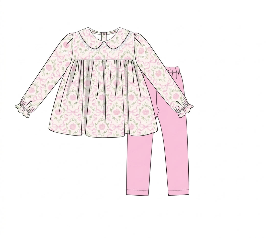 Pink floral long sleeve dress with matching leggings