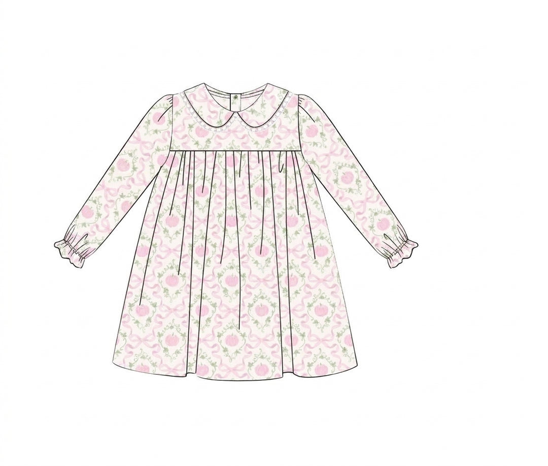 Cream floral long sleeve dress with Peter Pan collar