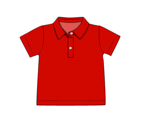 Red boys polo short set with short sleeves and collar