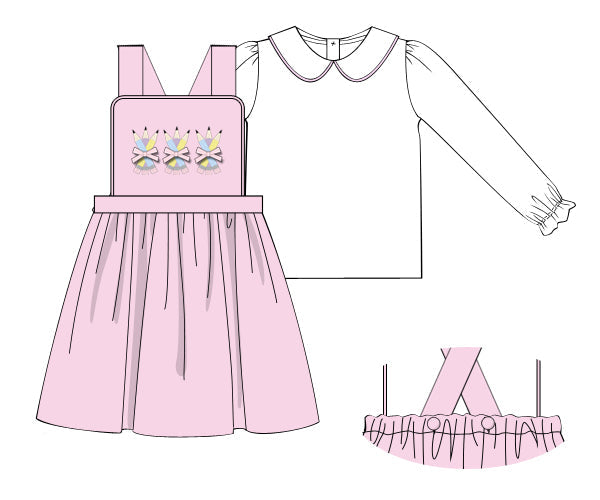 Pink floral embroidered dress for girls with Peter Pan collar