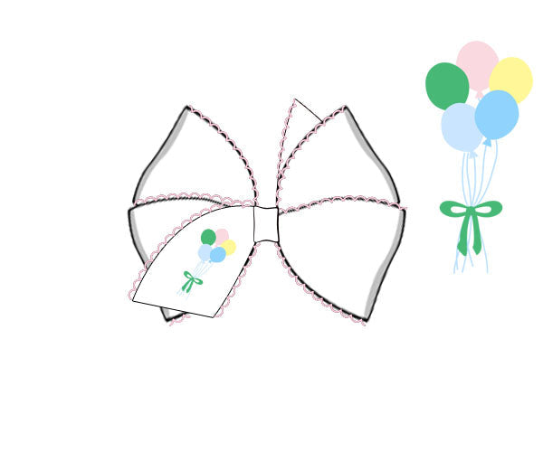white girls hair bow with balloon embroidery