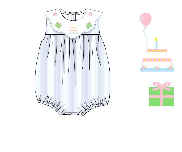 Baby girl blue bubble with birthday cake embroidery