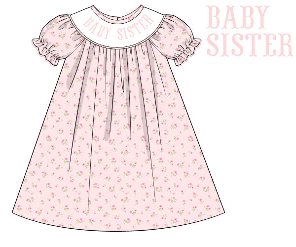 Pink floral baby sister dress for girls