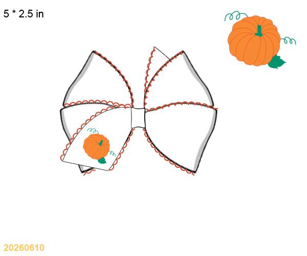 White fall hair bow with orange pumpkin accent