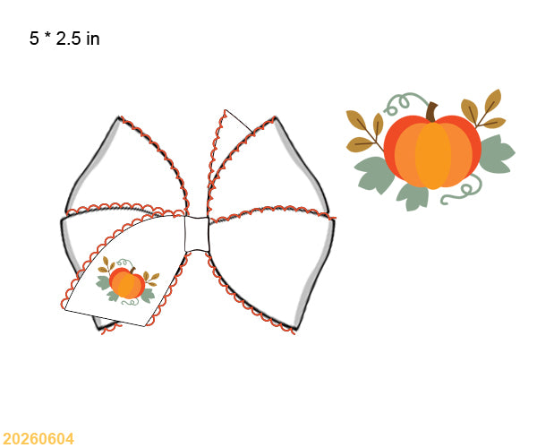 White scalloped hair bow with orange pumpkin accent