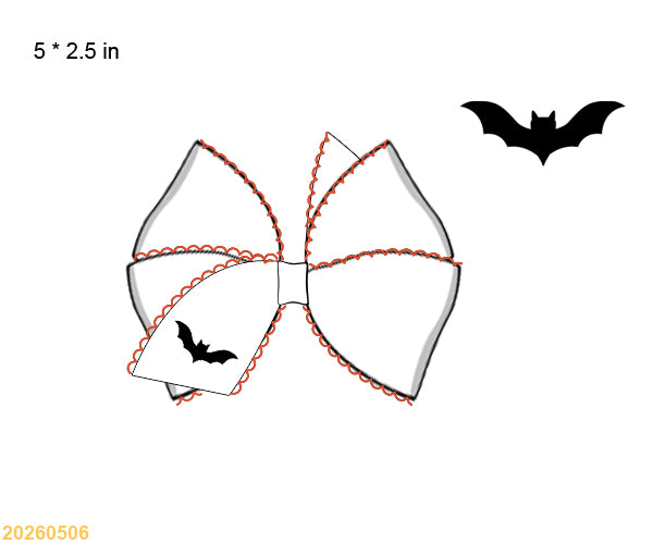White hair bow with black bat motif