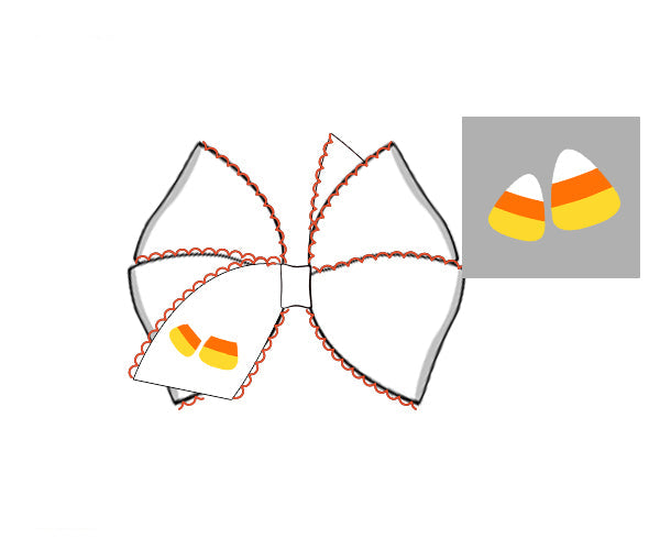 White hair bow with candy corn embroidery