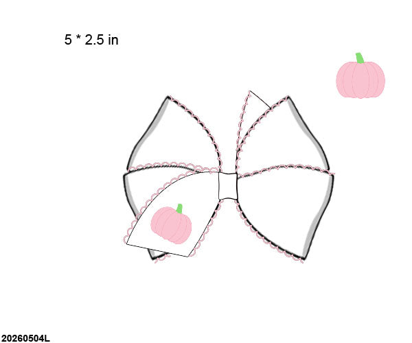 White scalloped hair bow with pink pumpkin accent