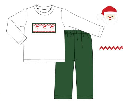 White Santa knit pajama top with green pants