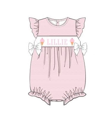 PRE-ORDER Hand Smocked Custom Name Ice Cream Bubble