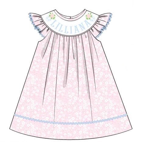 PRE-ORDER Hand Smocked Custom Name Floral Dress