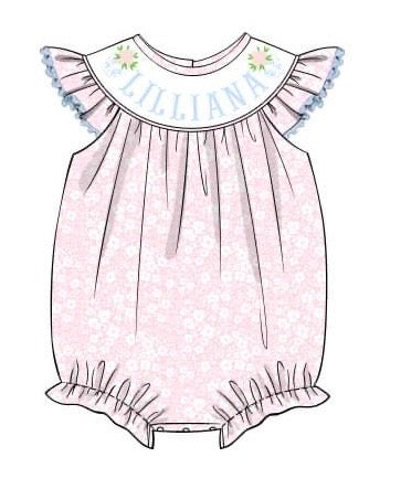 PRE-ORDER Hand Smocked Custom Name Floral Bubble