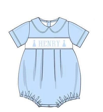 PRE-ORDER Hand Smocked Custom Name Boy Blue Birthday Bubble