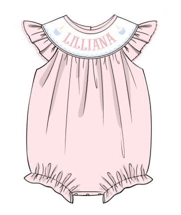 PRE-ORDER Hand Smocked Custom Name Birthday Cupcake Bubble