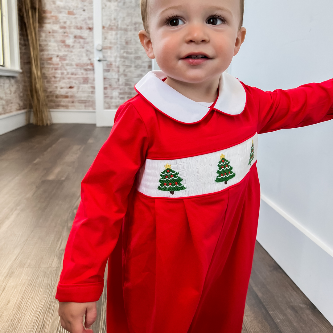 Christmas Tree Smocked Romper Lillie & Lilah Christmas Tree Smocked Romper Lillie & Lilah