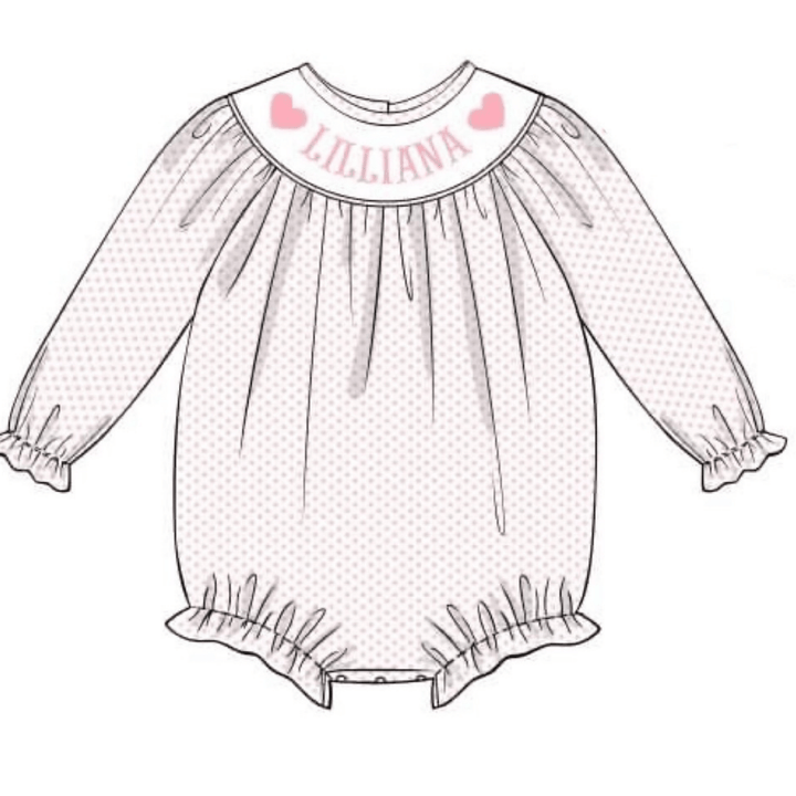 PRE-ORDER Hand Smocked Custom Name Heart Bubble