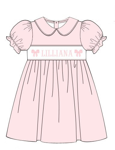 PRE-ORDER Hand Smocked Custom Name Bow Dress